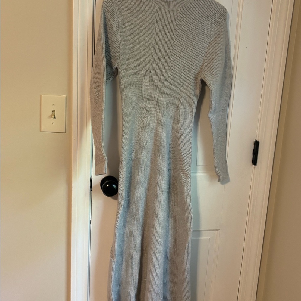 Express Light Gray Long Sleeve Dress -puff sleeves
